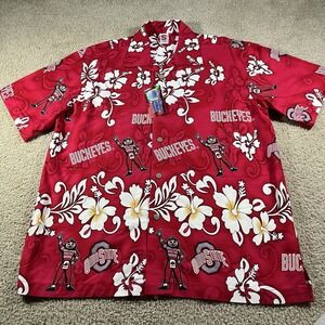 Ohio State Buckeyes Brutus Spike Sports Hawaiian Shirt Size M Button Red NWT